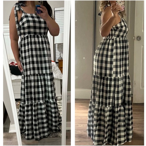 Boho Black White Plaid Gingham Ruffle Maxi Dress - Picture 1 of 6
